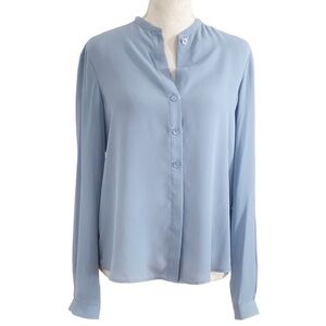 FILIPPA K BABY BLUE COLLARLESS SHEER CHIFFON BUTTON DOWN SHIRT BLOUSE - S